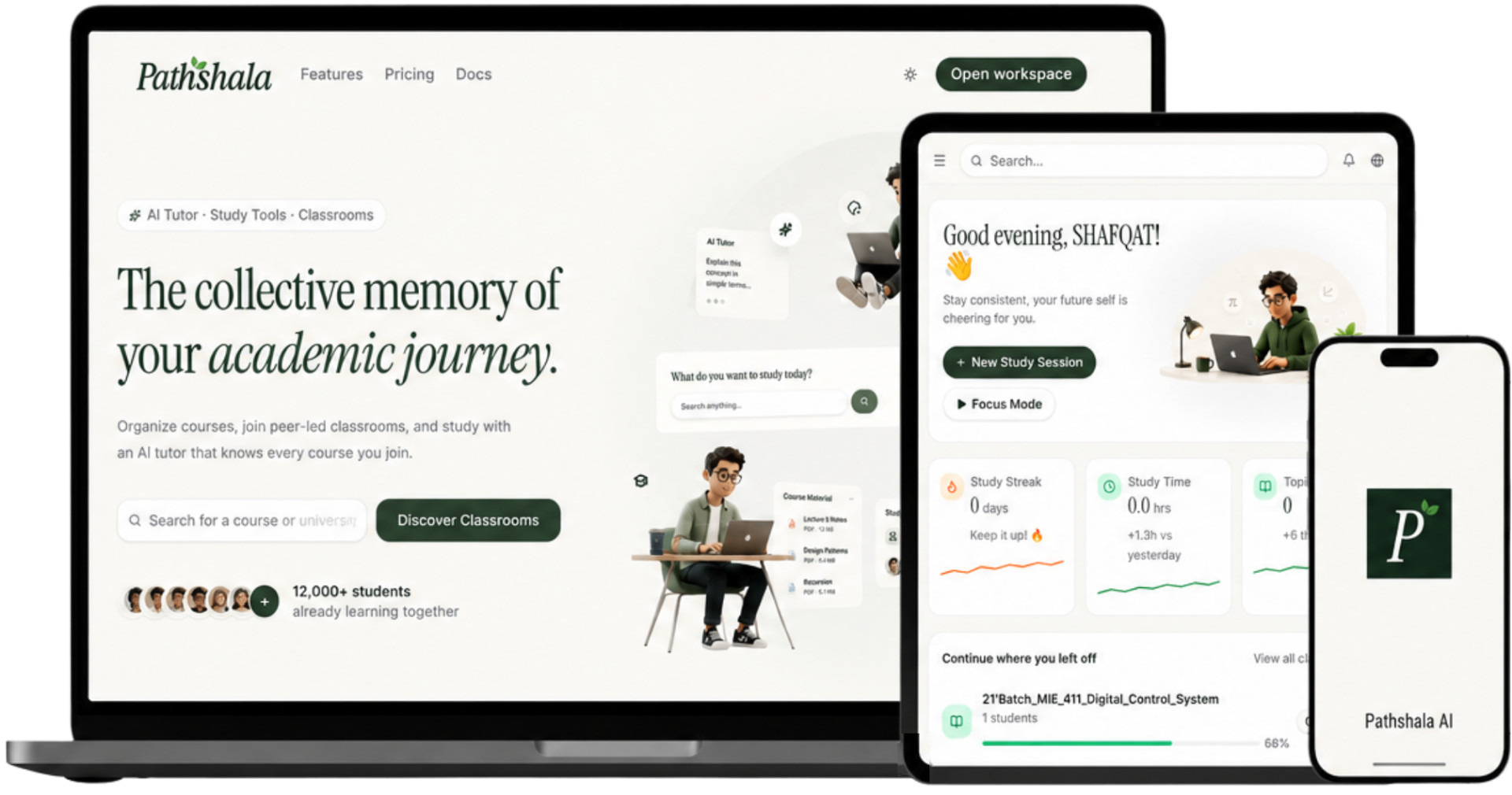 Pathshala running on a laptop, tablet, and phone